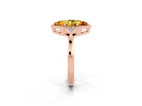 Rose gold Marquise Cut Citrine Halo Ring with Tapered Band and Four-Prong Setting_2