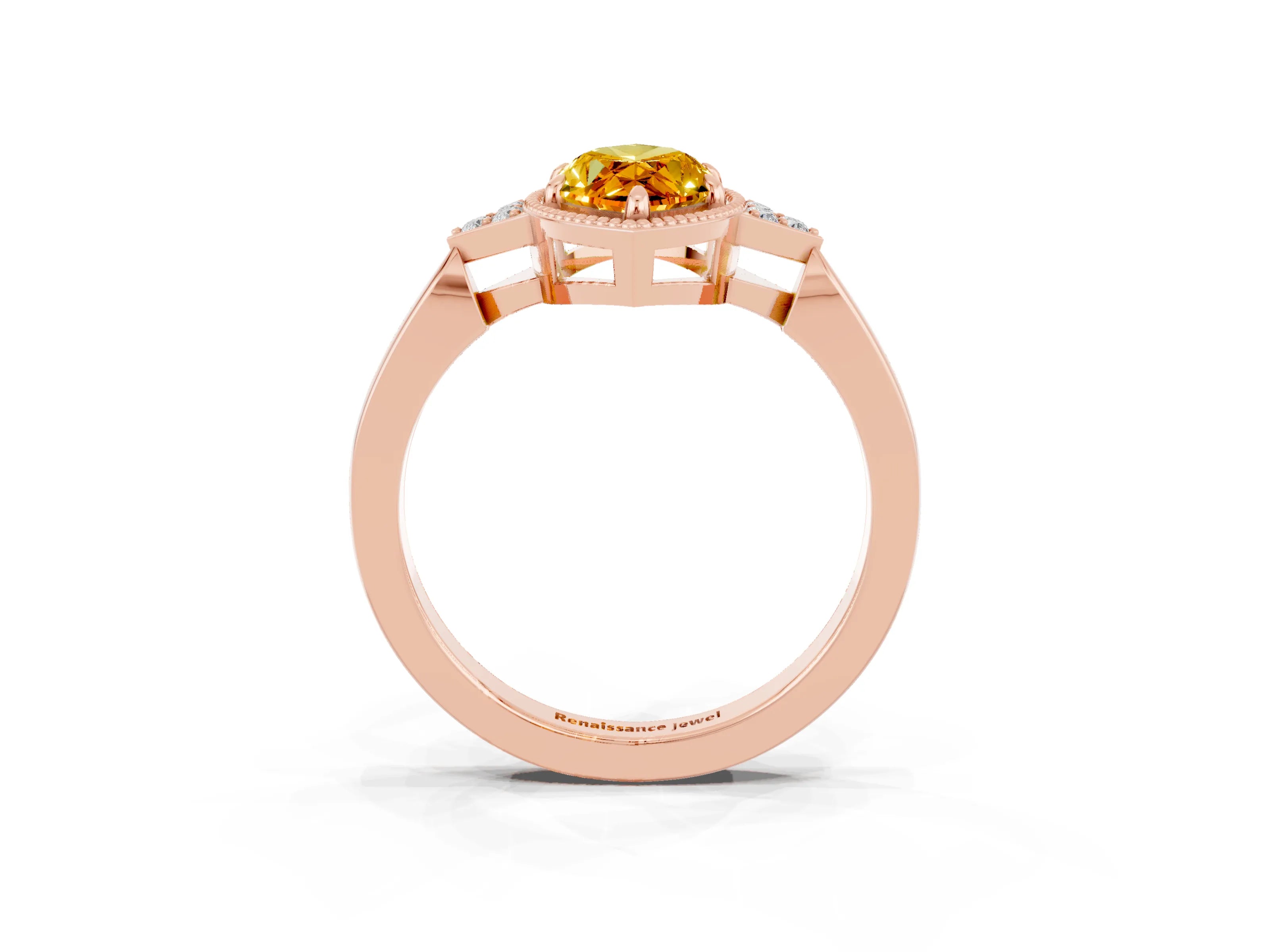 Rose gold Marquise Cut Citrine Halo Ring with Tapered Band and Four-Prong Setting_3