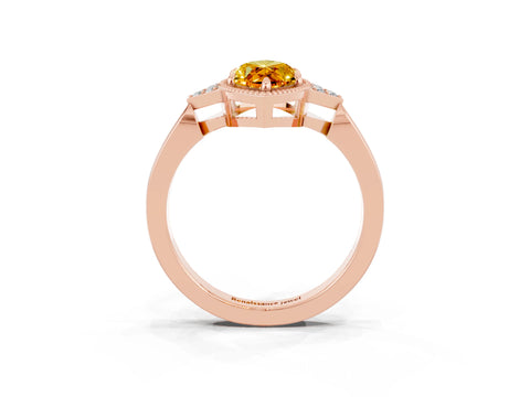 Rose gold Marquise Cut Citrine Halo Ring with Tapered Band and Four-Prong Setting_3