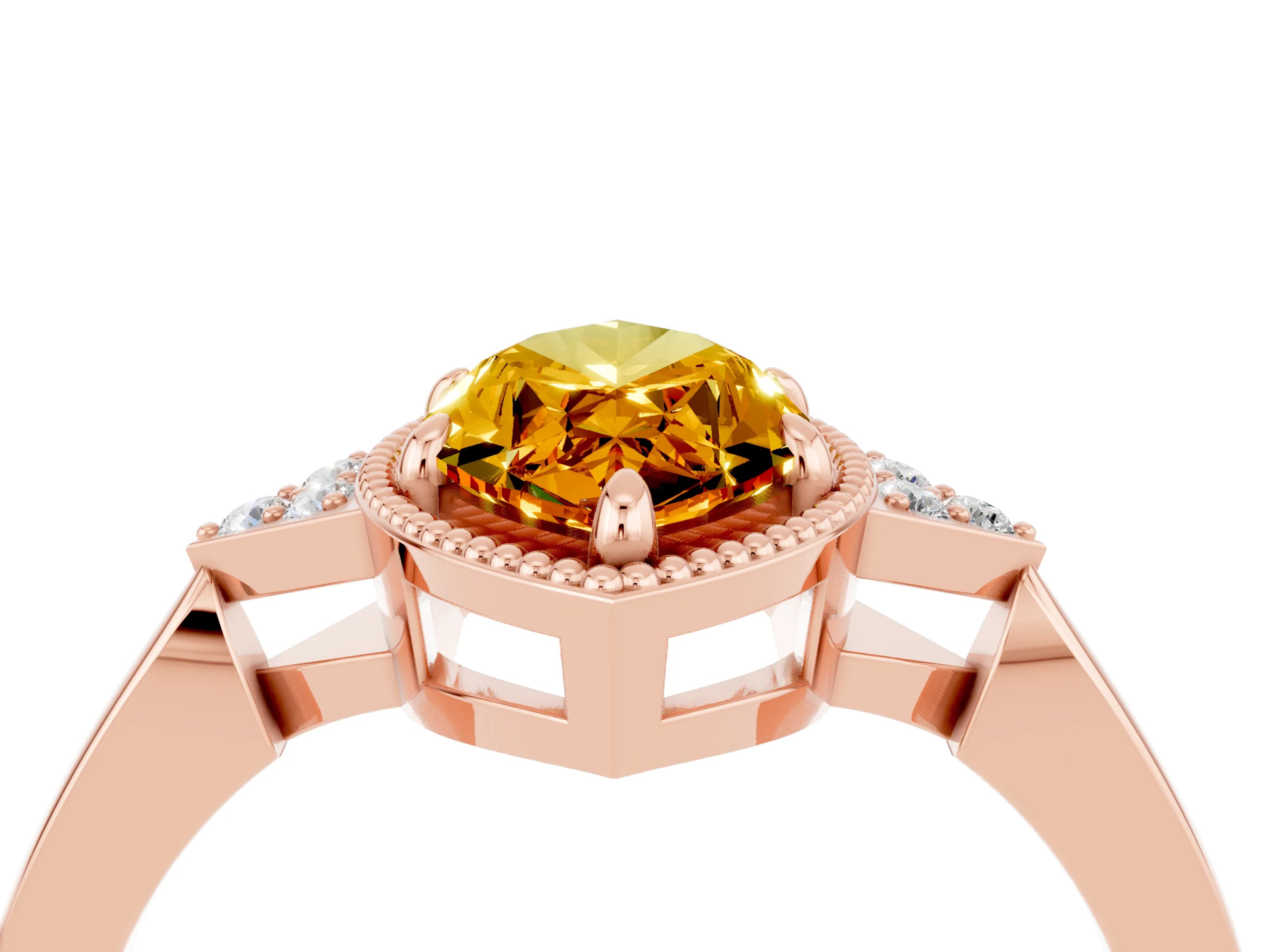Rose gold Marquise Cut Citrine Halo Ring with Tapered Band and Four-Prong Setting_4