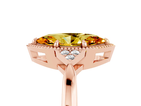 Rose gold Marquise Cut Citrine Halo Ring with Tapered Band and Four-Prong Setting_5