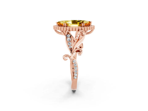 Rose gold Marquise Cut Citrine Halo Ring with Vintage Split Shank and Four-Prong Setting_2