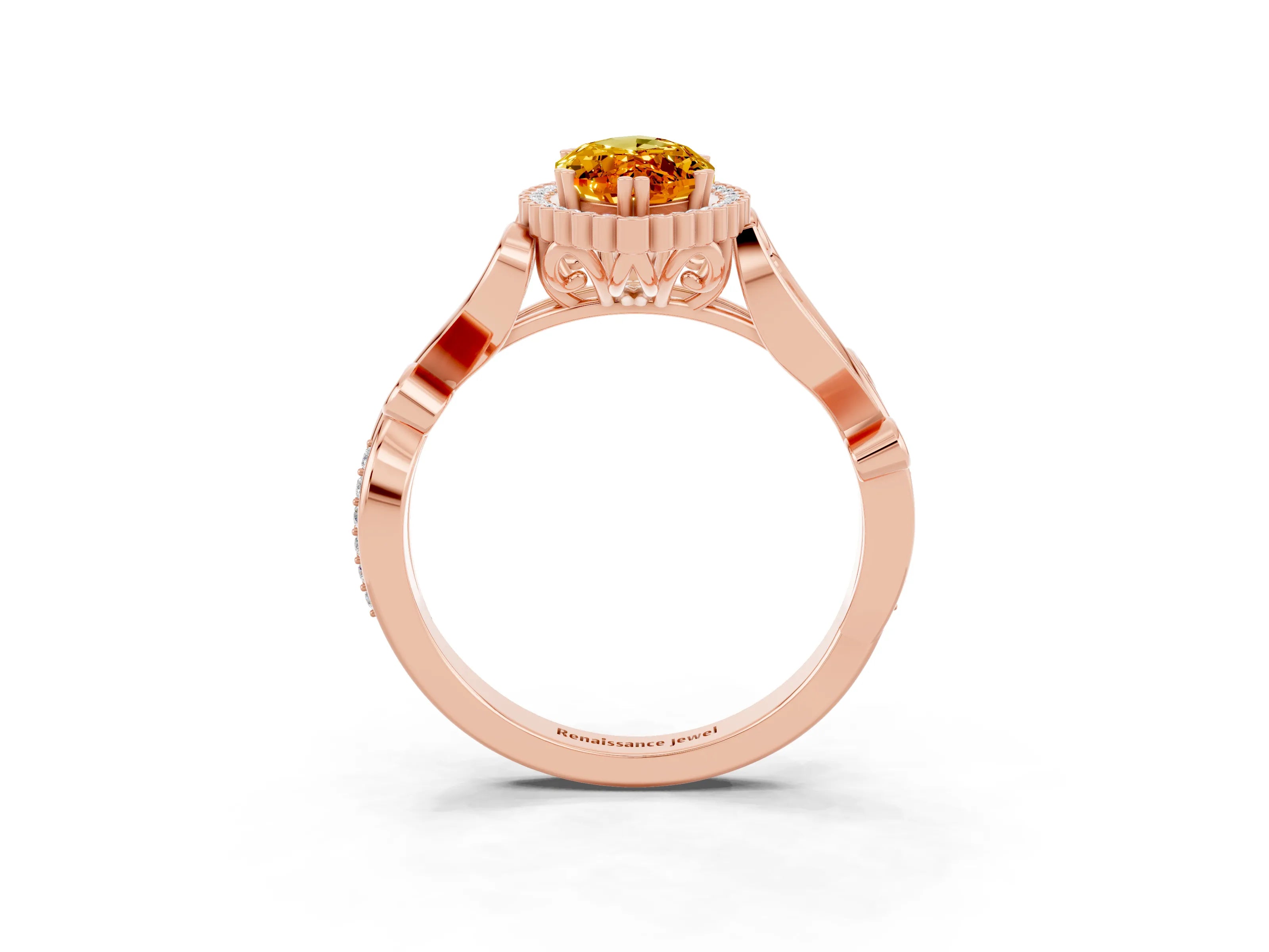 Rose gold Marquise Cut Citrine Halo Ring with Vintage Split Shank and Four-Prong Setting_3