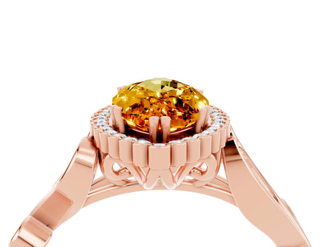 Rose gold Marquise Cut Citrine Halo Ring with Vintage Split Shank and Four-Prong Setting_4