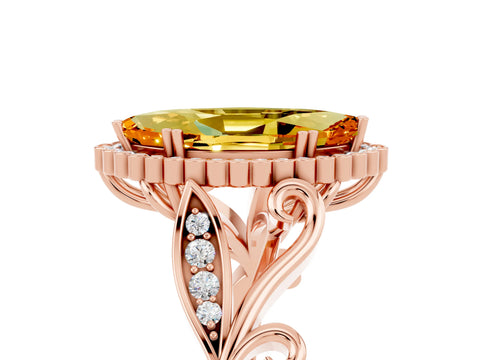 Rose gold Marquise Cut Citrine Halo Ring with Vintage Split Shank and Four-Prong Setting_5