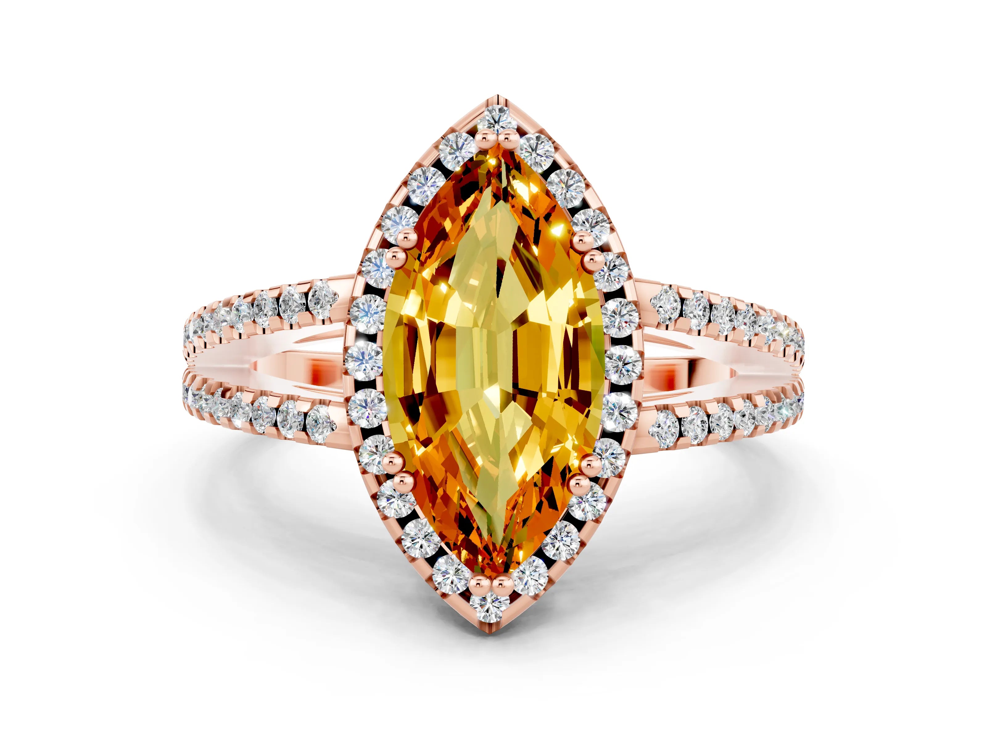 Rose gold Marquise Cut Citrine Halo Split Shank Engagement Ring_12