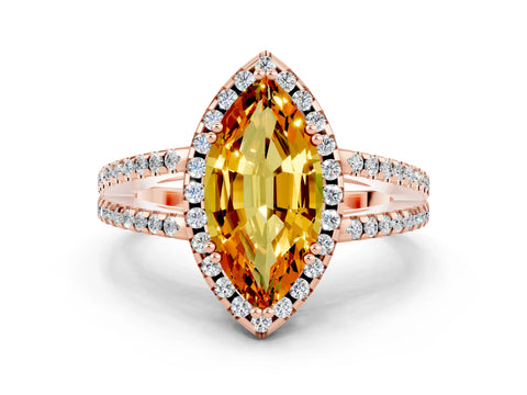 Rose gold Marquise Cut Citrine Halo Split Shank Engagement Ring_12