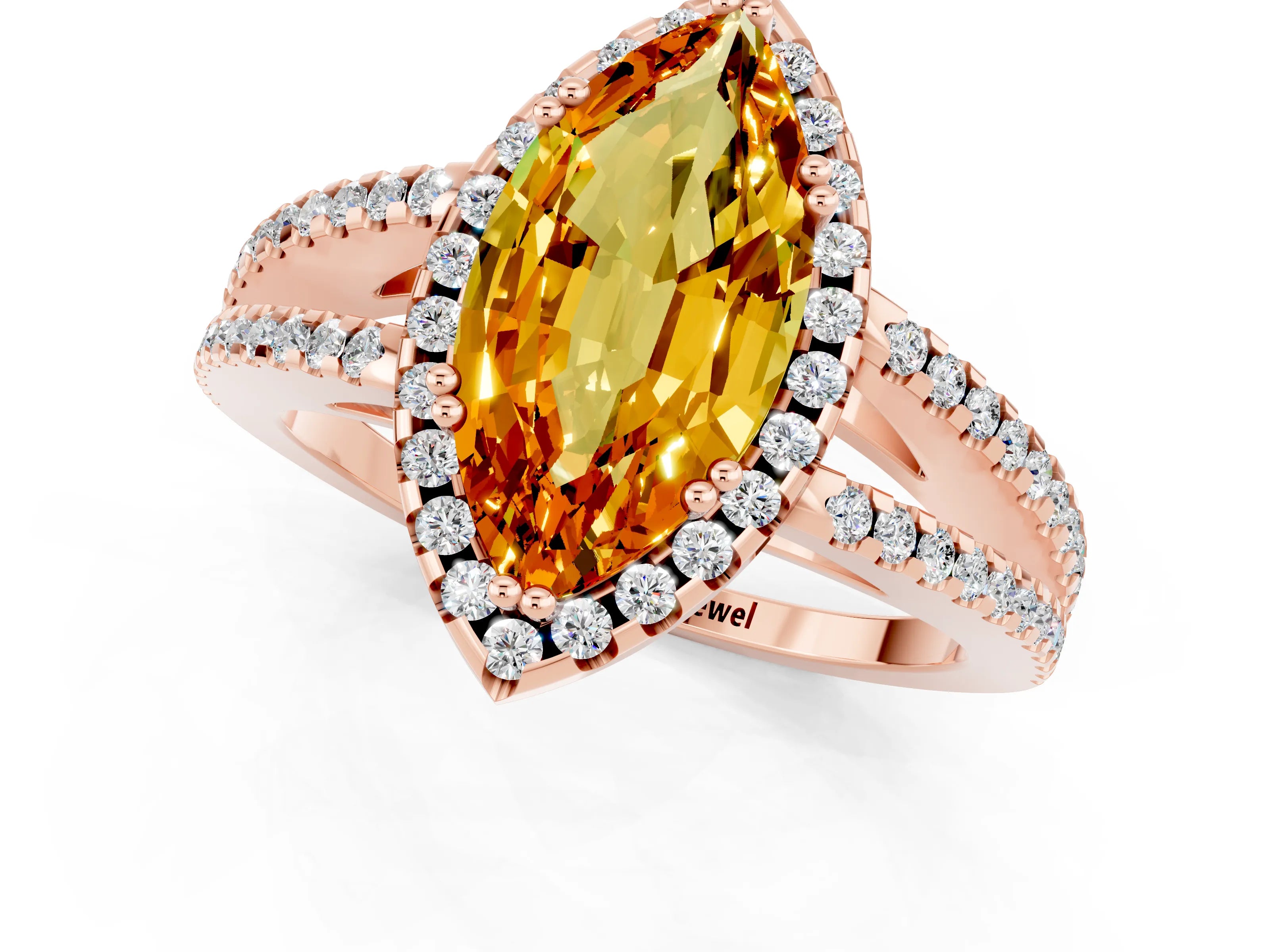 Rose gold Marquise Cut Citrine Halo Split Shank Engagement Ring_13