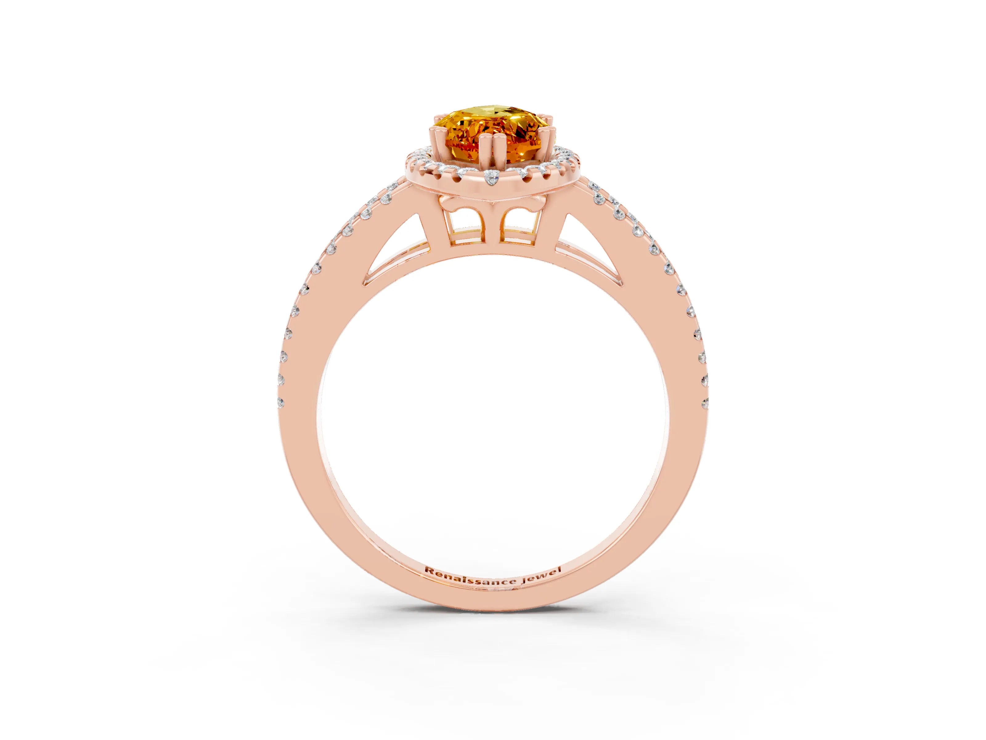 Rose gold Marquise Cut Citrine Halo Split Shank Engagement Ring_15