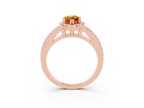 Rose gold Marquise Cut Citrine Halo Split Shank Engagement Ring