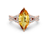 Rose gold Marquise Cut Citrine  Halo Twist Band Solitaire Prong Setting Ring_24