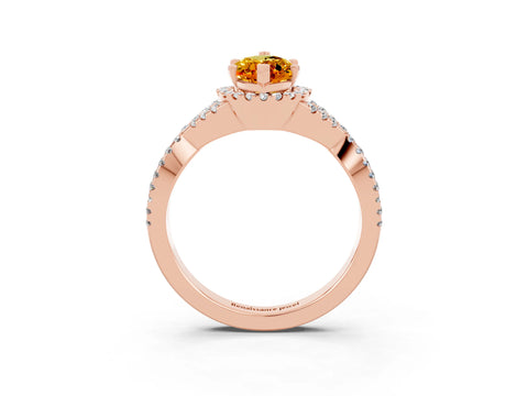 Rose gold Marquise Cut Citrine Halo Twist Band Solitaire Prong Setting Ring_3