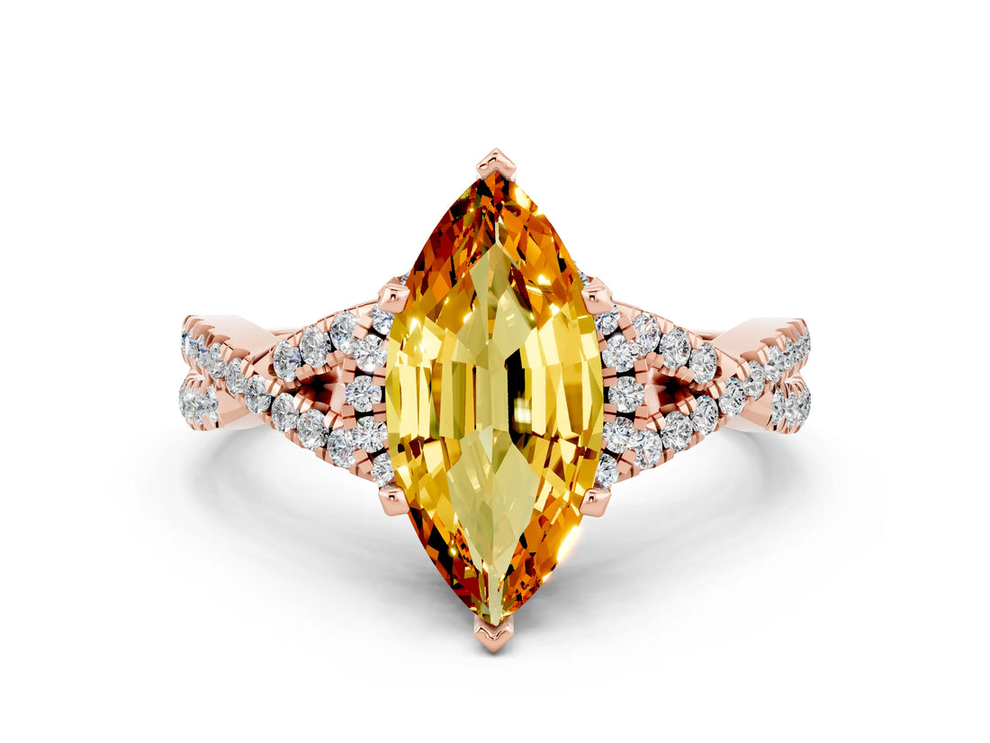 Rose gold Marquise Cut Citrine  Halo Twist Band Solitaire Prong Setting Ring_42