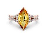 Rose gold Marquise Cut Citrine  Halo Twist Band Solitaire Prong Setting Ring_42