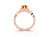 Rose gold Marquise Cut Citrine  Halo Twist Band Solitaire Prong Setting Ring_45