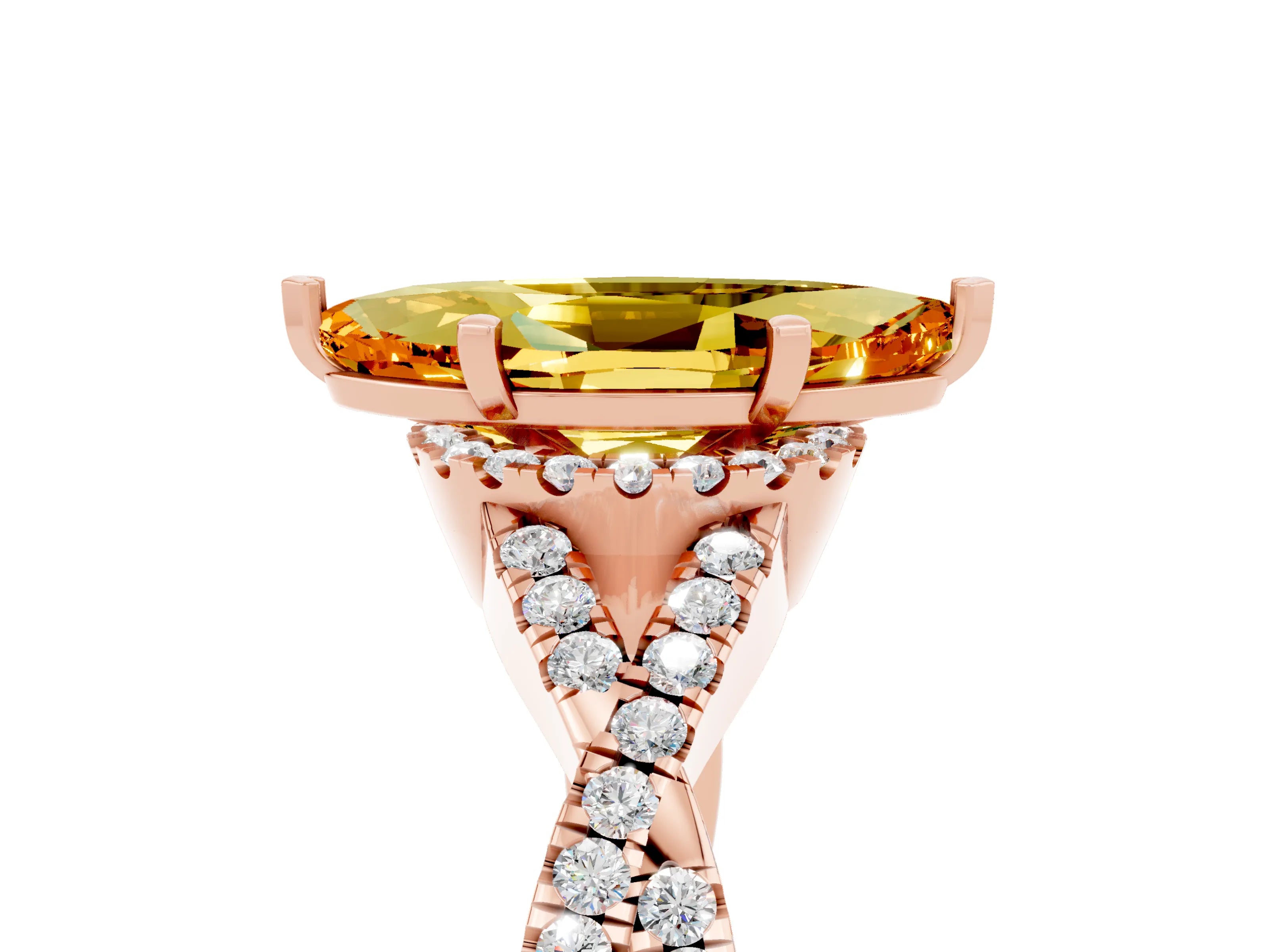 Rose gold Marquise Cut Citrine Halo Twist Band Solitaire Prong Setting Ring_5