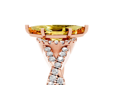 Rose gold Marquise Cut Citrine Halo Twist Band Solitaire Prong Setting Ring_5