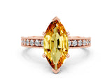 Rose gold Marquise Cut Citrine Milgrain Pavé Engagement Ring with Four-Prong Setting