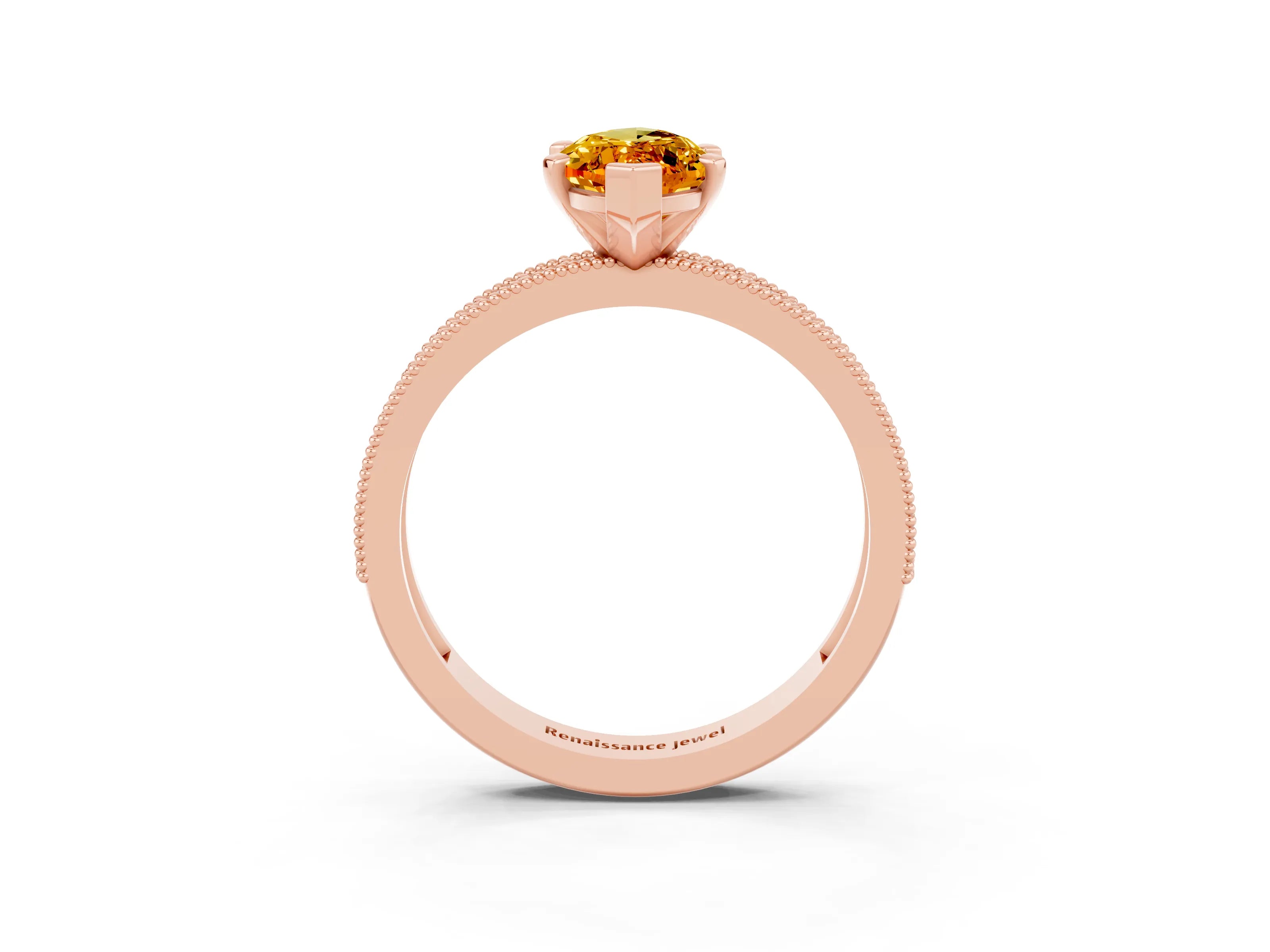 Rose gold Marquise Cut Citrine Milgrain Pavé Engagement Ring with Four-Prong Setting_3