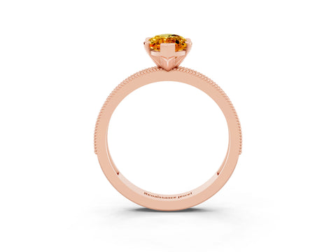 Rose gold Marquise Cut Citrine Milgrain Pavé Engagement Ring with Four-Prong Setting_3