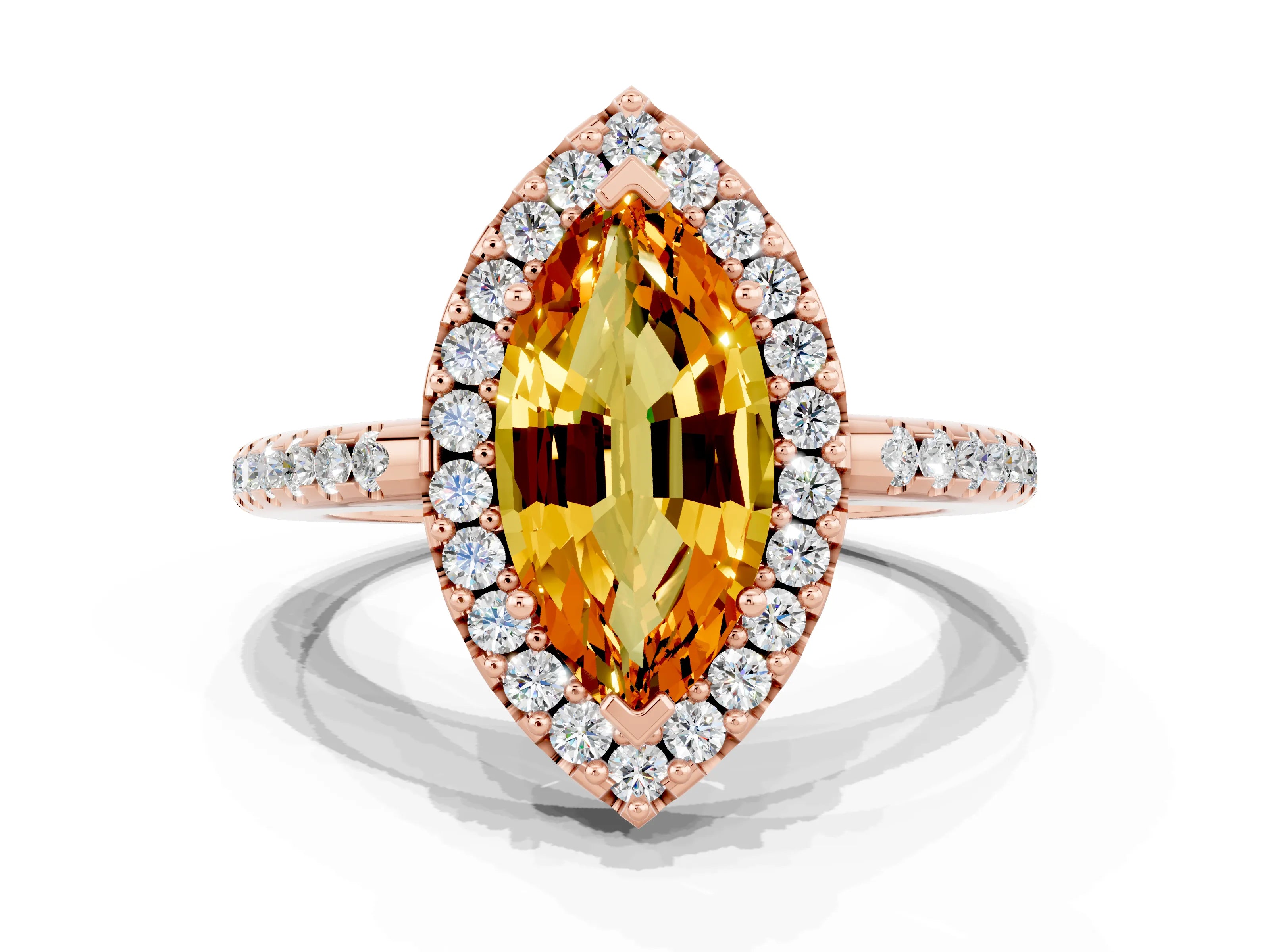 Rose gold Marquise Cut Citrine Pavé Halo Ring with Four-Prong Setting_12
