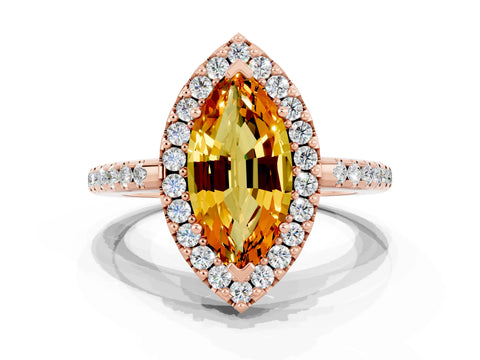 Rose gold Marquise Cut Citrine Pavé Halo Ring with Four-Prong Setting_12