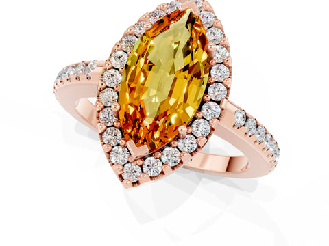 Rose gold Marquise Cut Citrine Pavé Halo Ring with Four-Prong Setting_13