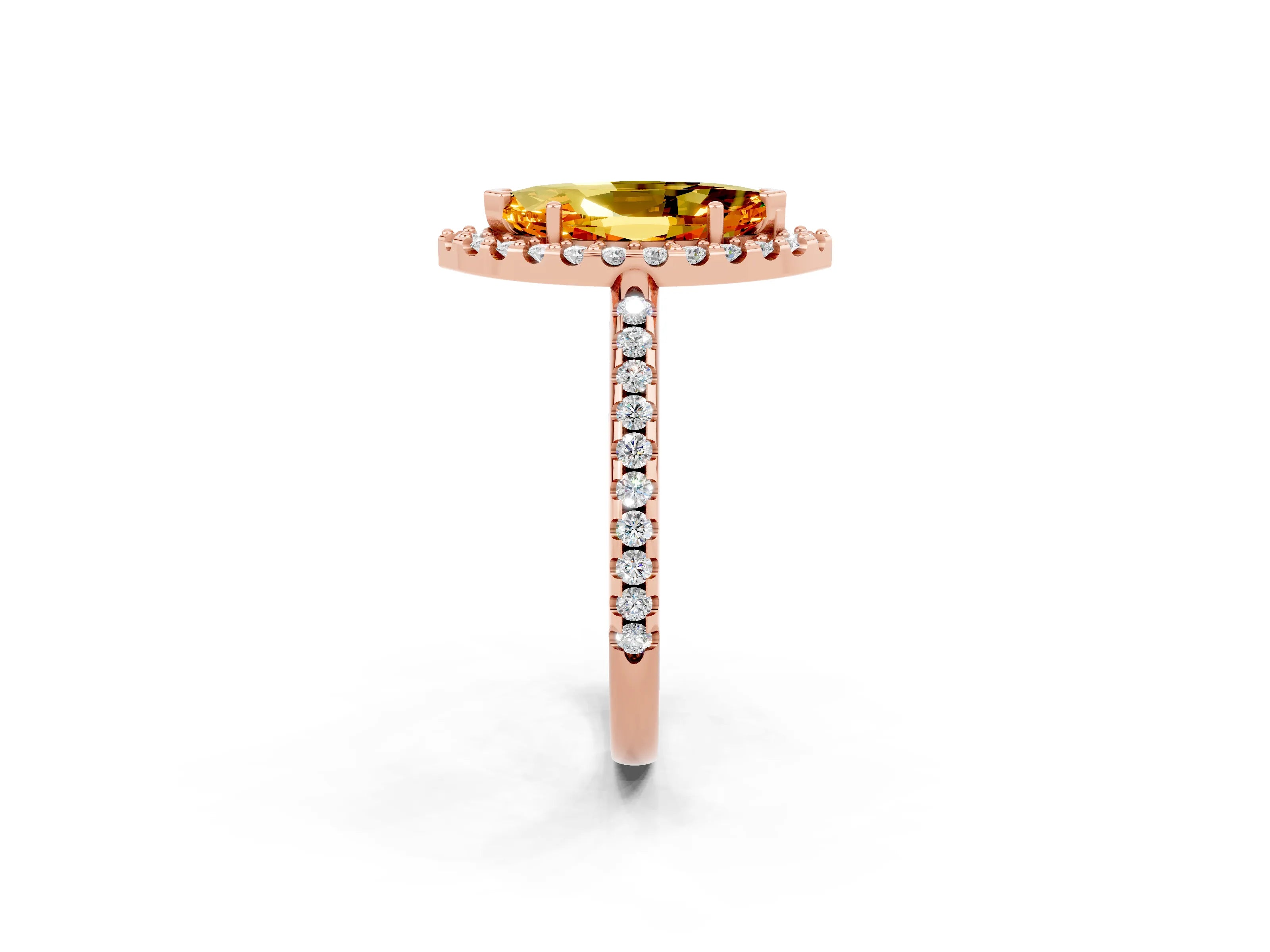 Rose gold Marquise Cut Citrine Pavé Halo Ring with Four-Prong Setting_14