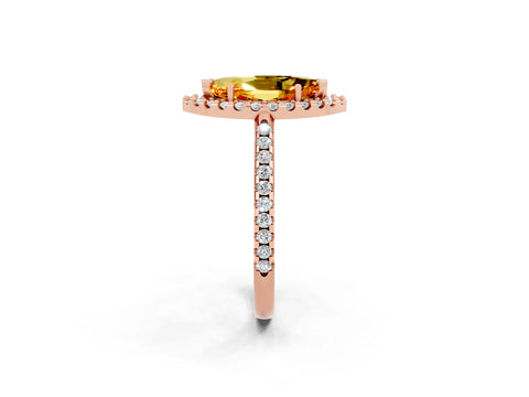 Rose gold Marquise Cut Citrine Pavé Halo Ring with Four-Prong Setting_14