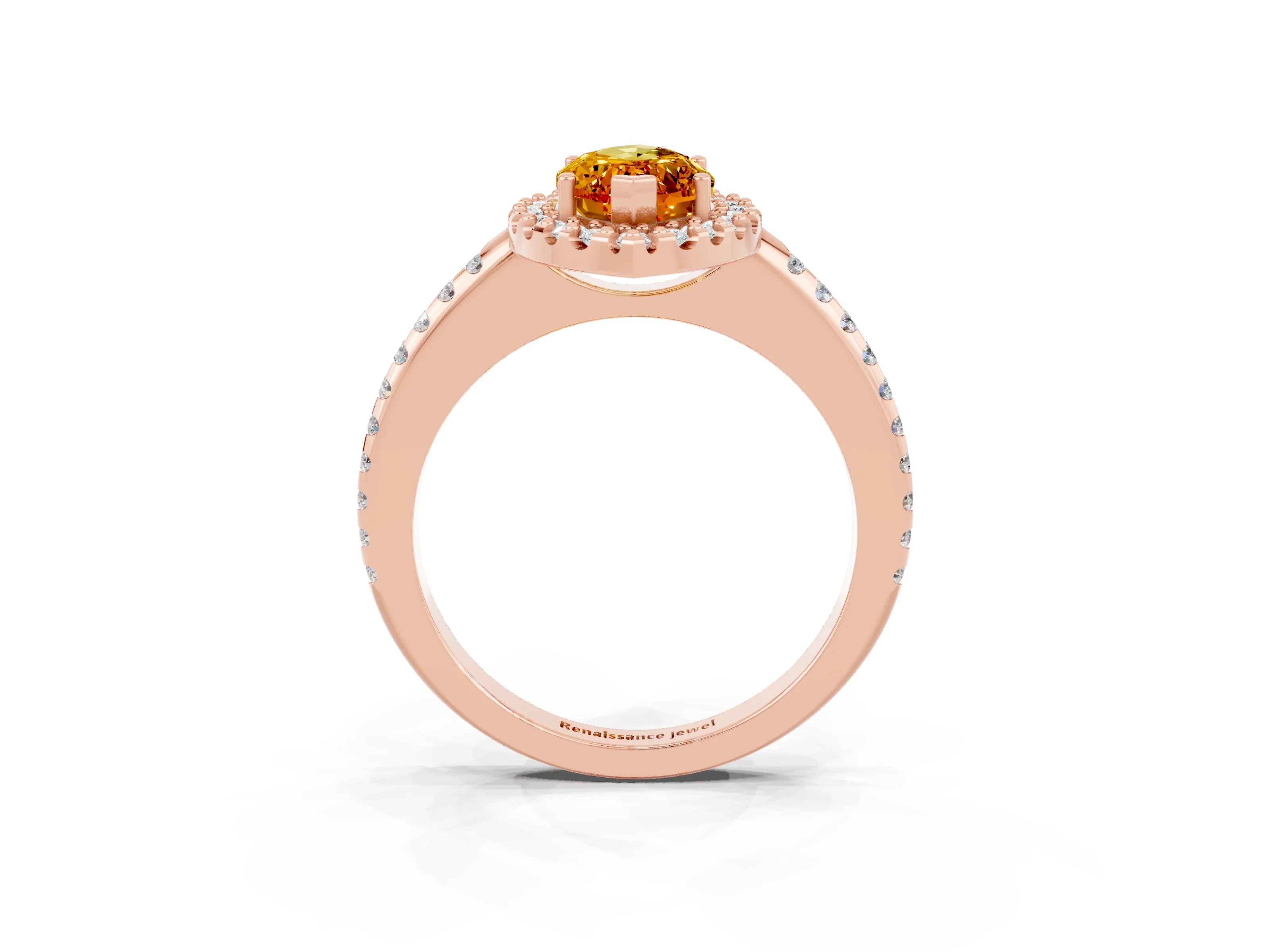 Rose gold Marquise Cut Citrine Pavé Halo Ring with Four-Prong Setting_15