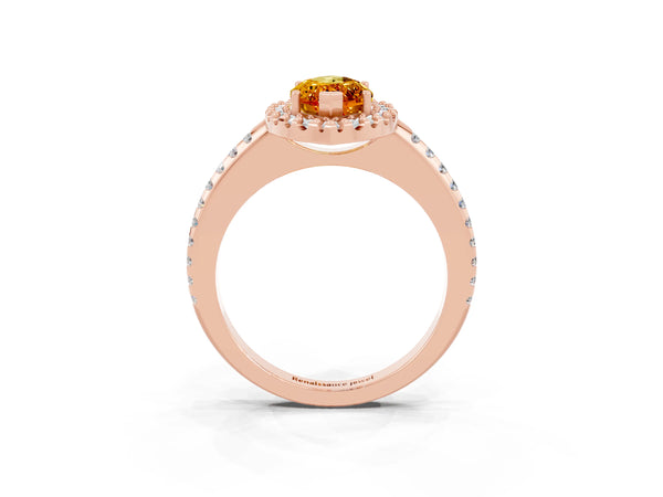 Rose gold Marquise Cut Citrine Pavé Halo Ring with Four-Prong Setting