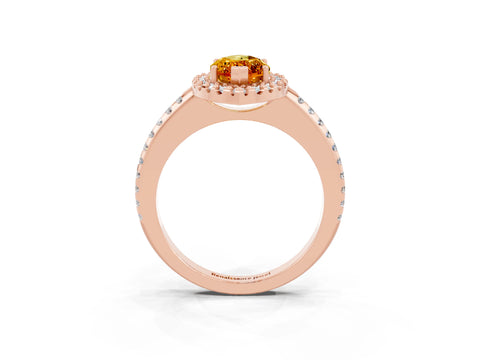 Rose gold Marquise Cut Citrine Pavé Halo Ring with Four-Prong Setting_15
