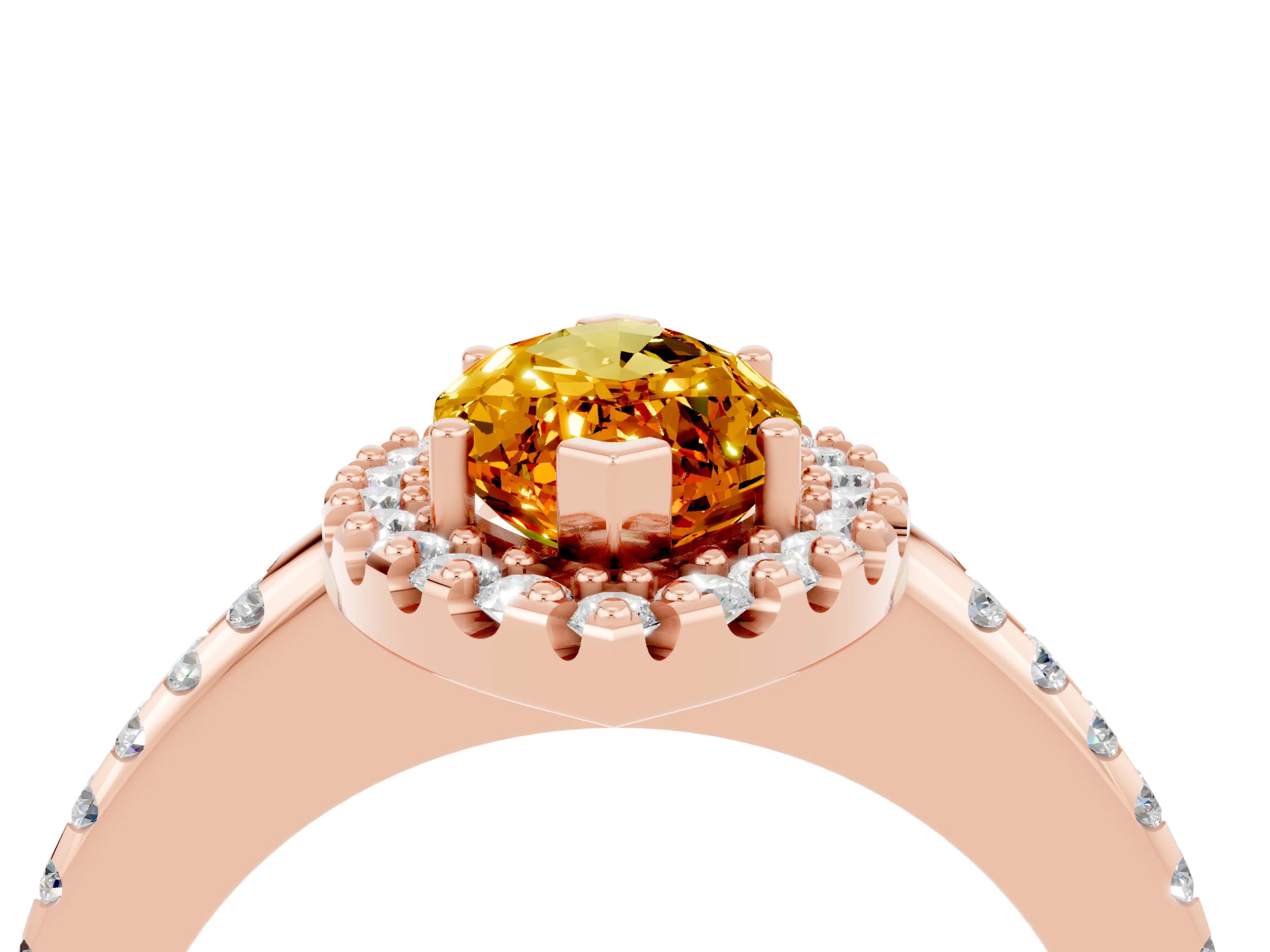 Rose gold Marquise Cut Citrine Pavé Halo Ring with Four-Prong Setting_16