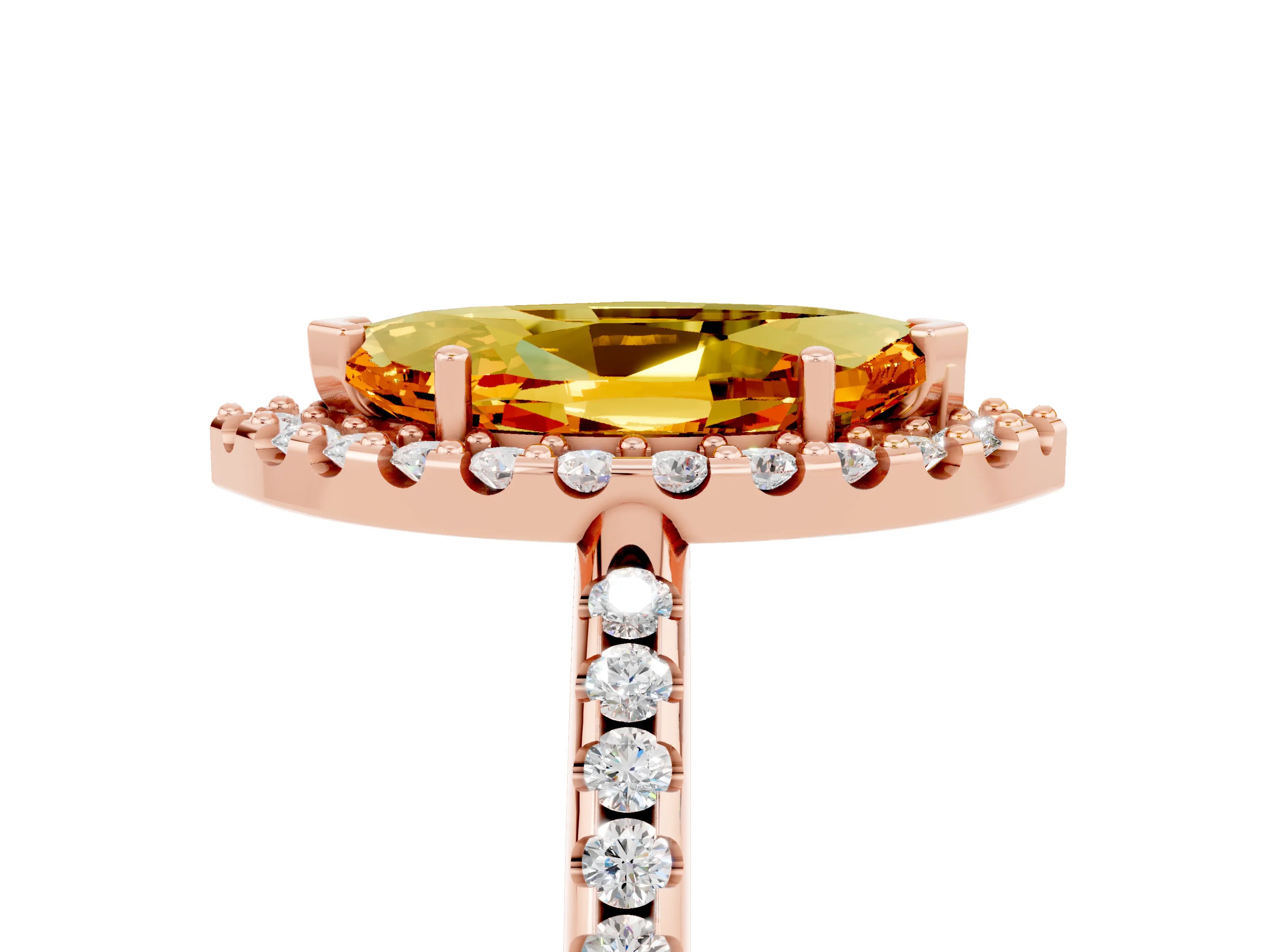 Rose gold Marquise Cut Citrine Pavé Halo Ring with Four-Prong Setting_17