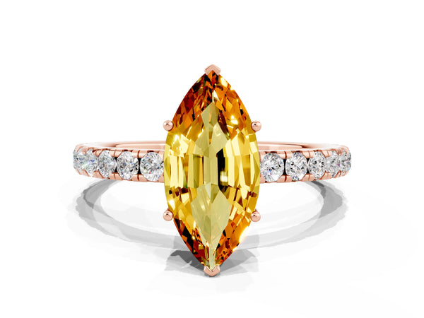 Rose gold Marquise Cut Citrine Pavé Solitaire Engagement Ring with Four-Prong Setting