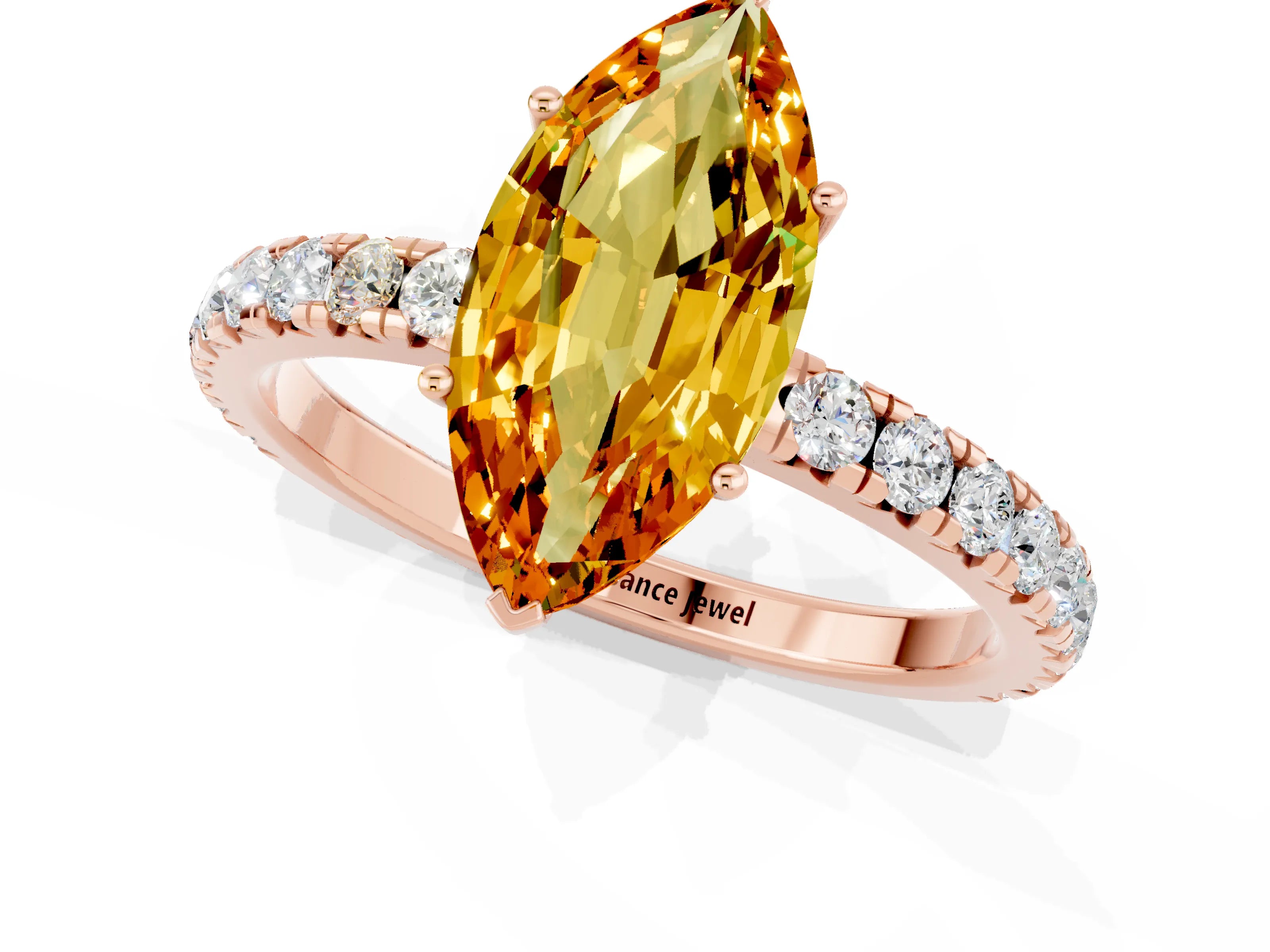 Rose gold Marquise Cut Citrine Pavé Solitaire Engagement Ring with Four-Prong Setting_13