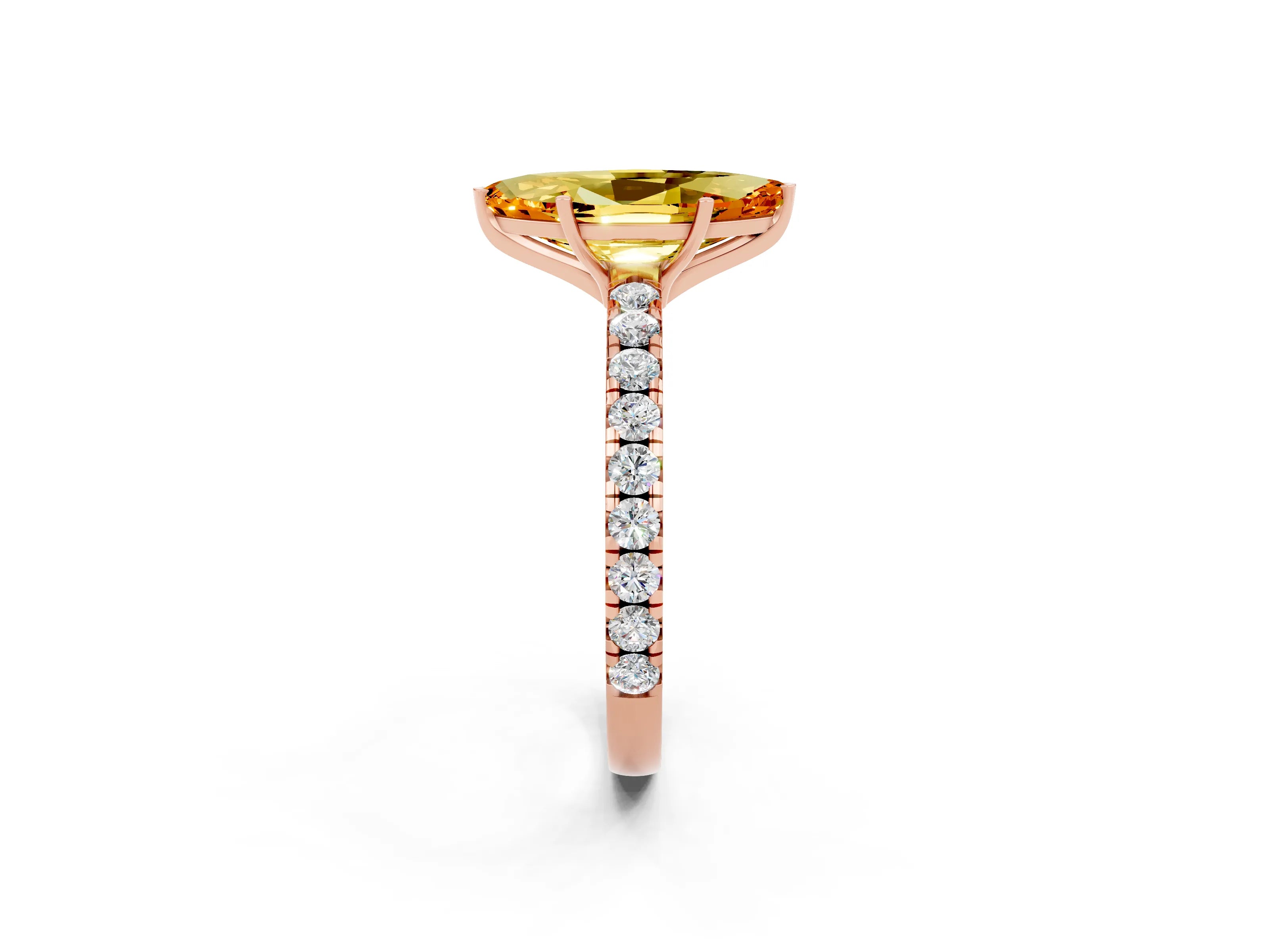 Rose gold Marquise Cut Citrine Pavé Solitaire Engagement Ring with Four-Prong Setting_14