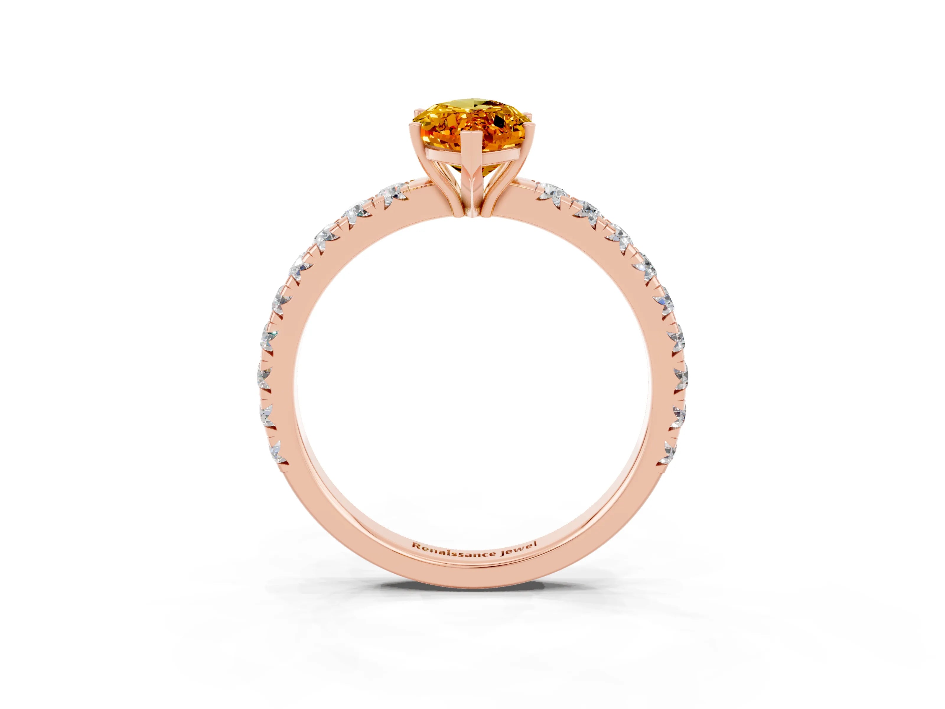 Rose gold Marquise Cut Citrine Pavé Solitaire Engagement Ring with Four-Prong Setting_15