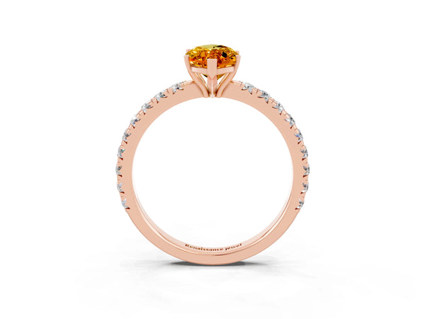 Rose gold Marquise Cut Citrine Pavé Solitaire Engagement Ring with Four-Prong Setting