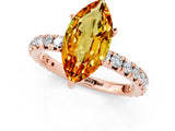 Rose gold Marquise Cut Citrine Pavé Solitaire Ring with Round Band and Prong Setting_13