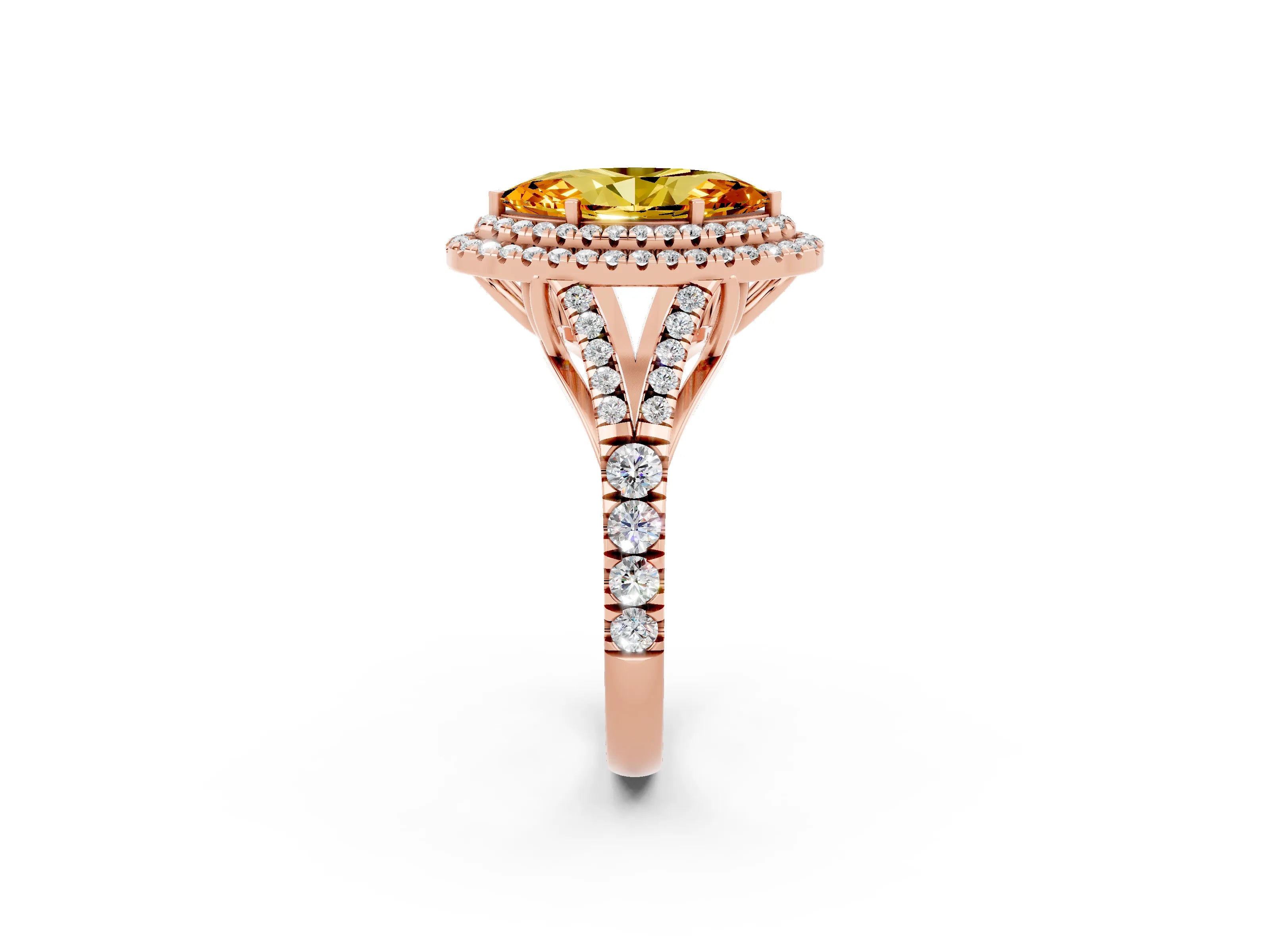 Rose gold Marquise Cut Citrine Pavé Split Shank Double Halo Engagement Ring_2