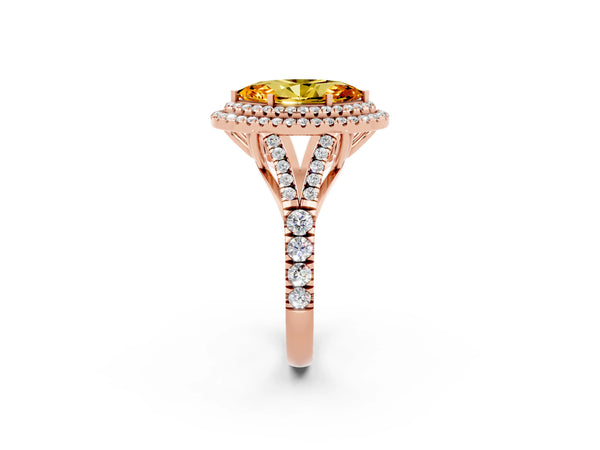 Rose gold Marquise Cut Citrine Pavé Split Shank Double Halo Engagement Ring