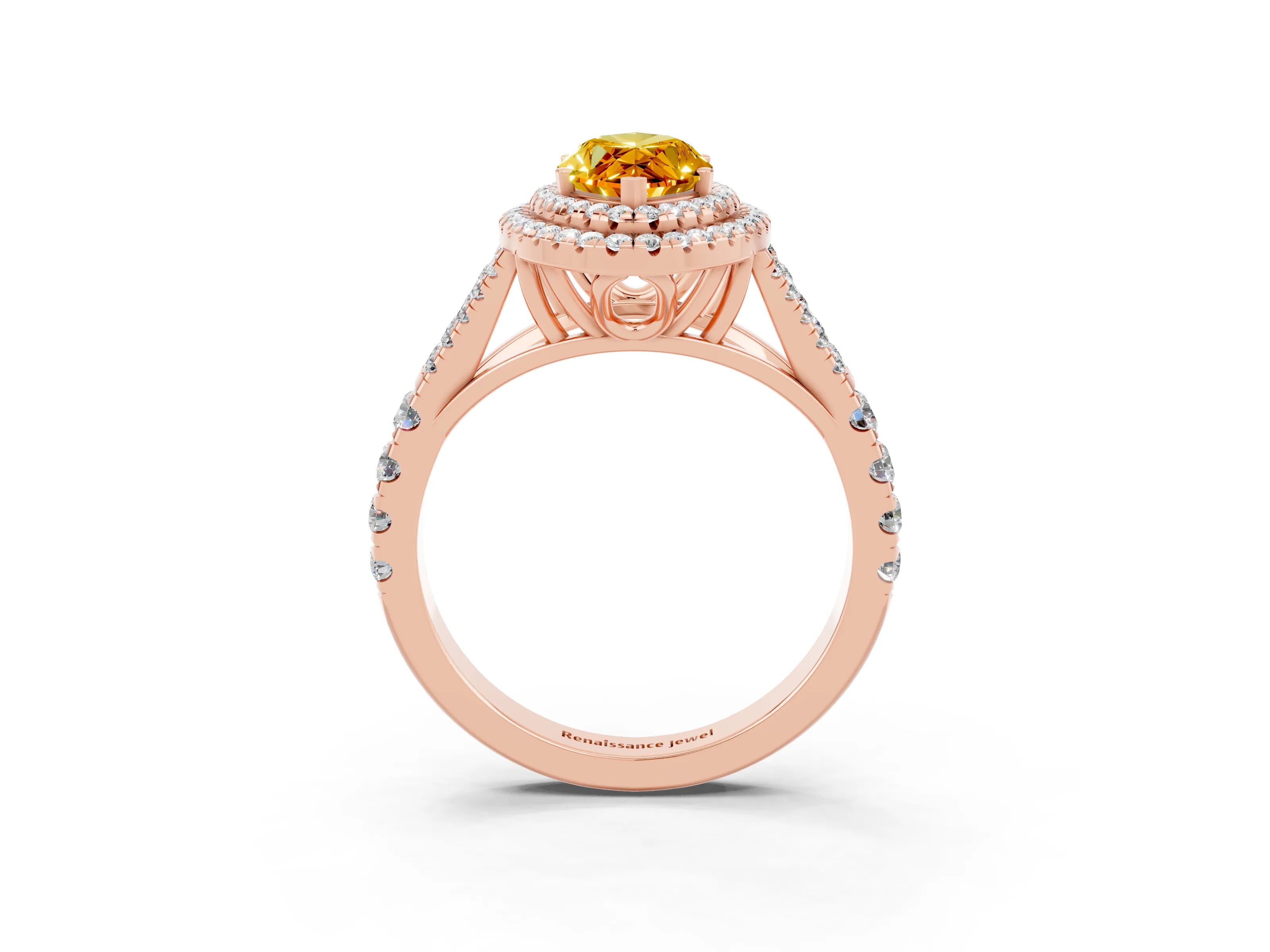 Rose gold Marquise Cut Citrine Pavé Split Shank Double Halo Engagement Ring_3