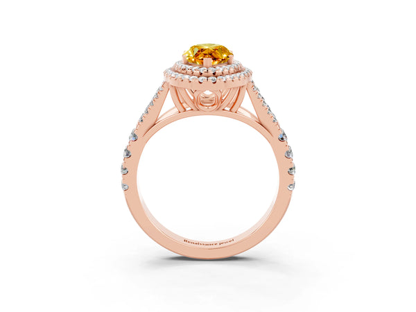 Rose gold Marquise Cut Citrine Pavé Split Shank Double Halo Engagement Ring