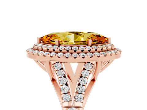 Rose gold Marquise Cut Citrine Pavé Split Shank Double Halo Engagement Ring_5