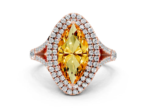 Rose gold Marquise Cut Citrine Pavé Split Shank Double Halo Engagement Ring