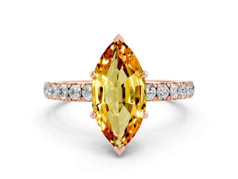 Rose gold Marquise Cut Citrine Pave Band Solitaire Ring with Four-Prong Setting_24