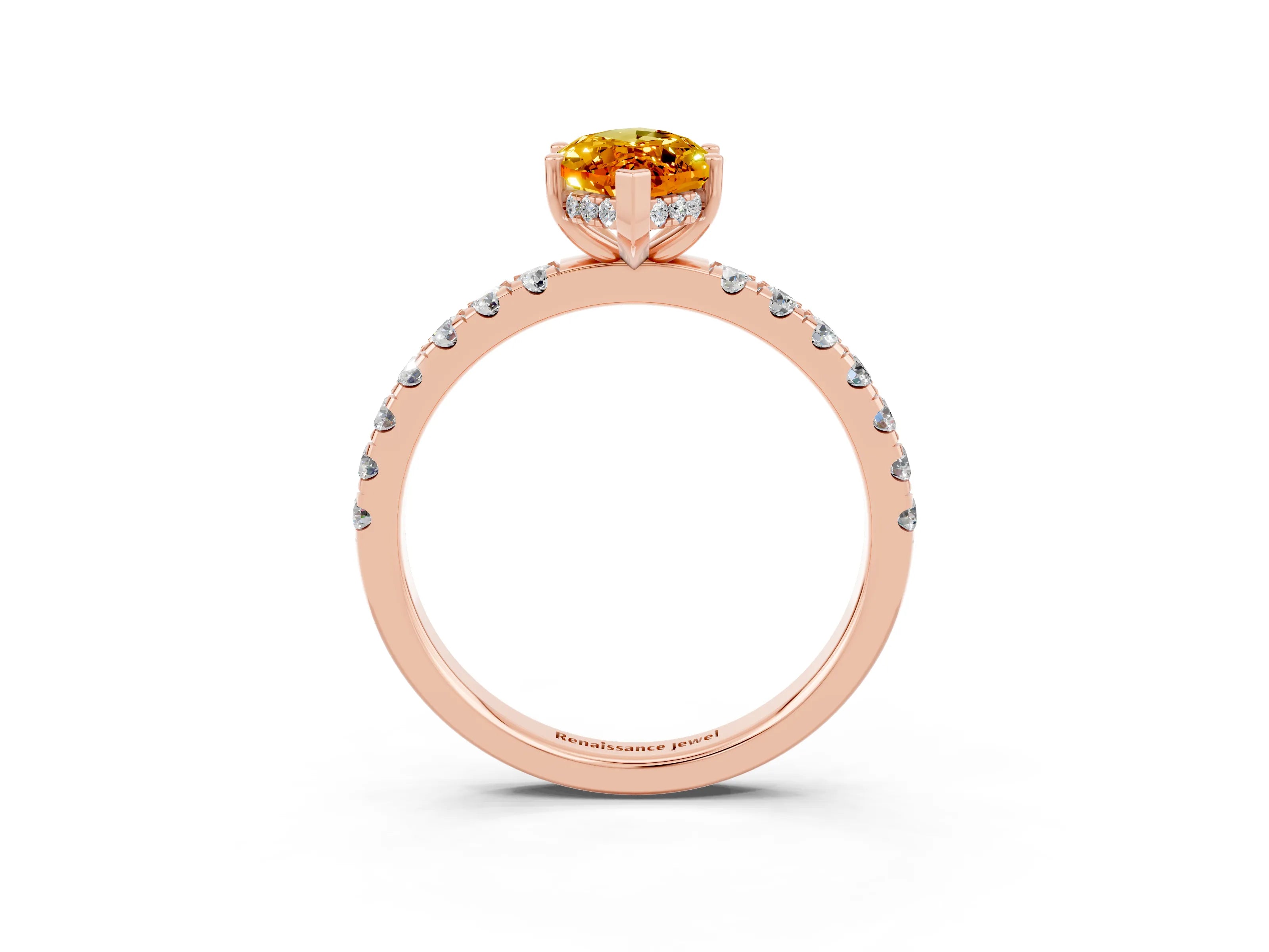 Rose gold Marquise Cut Citrine Pave Band Solitaire Ring with Four-Prong Setting_27