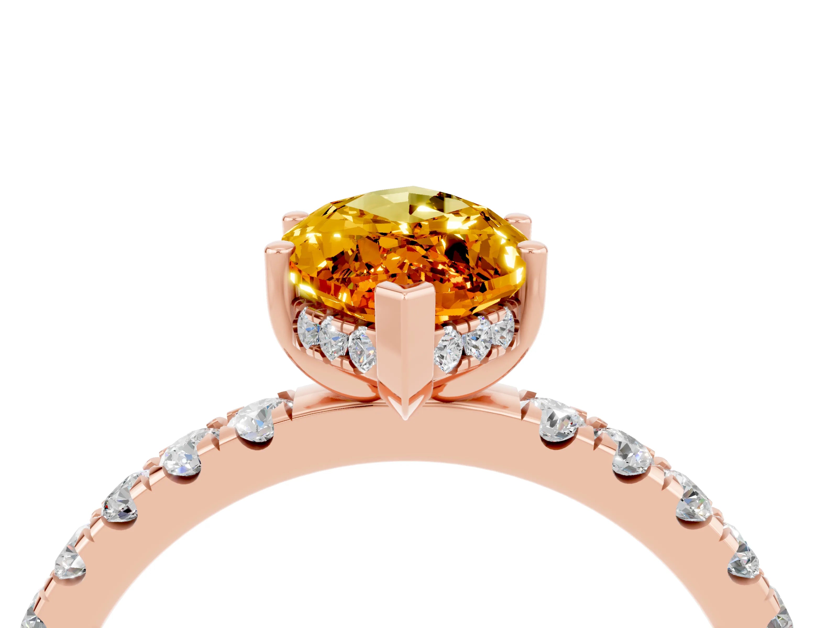 Rose gold Marquise Cut Citrine Pave Band Solitaire Ring with Four-Prong Setting_28