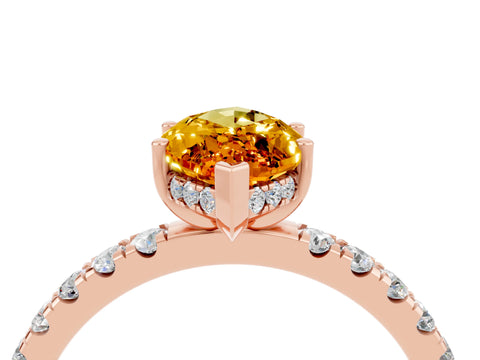 Rose gold Marquise Cut Citrine Pave Band Solitaire Ring with Four-Prong Setting_28